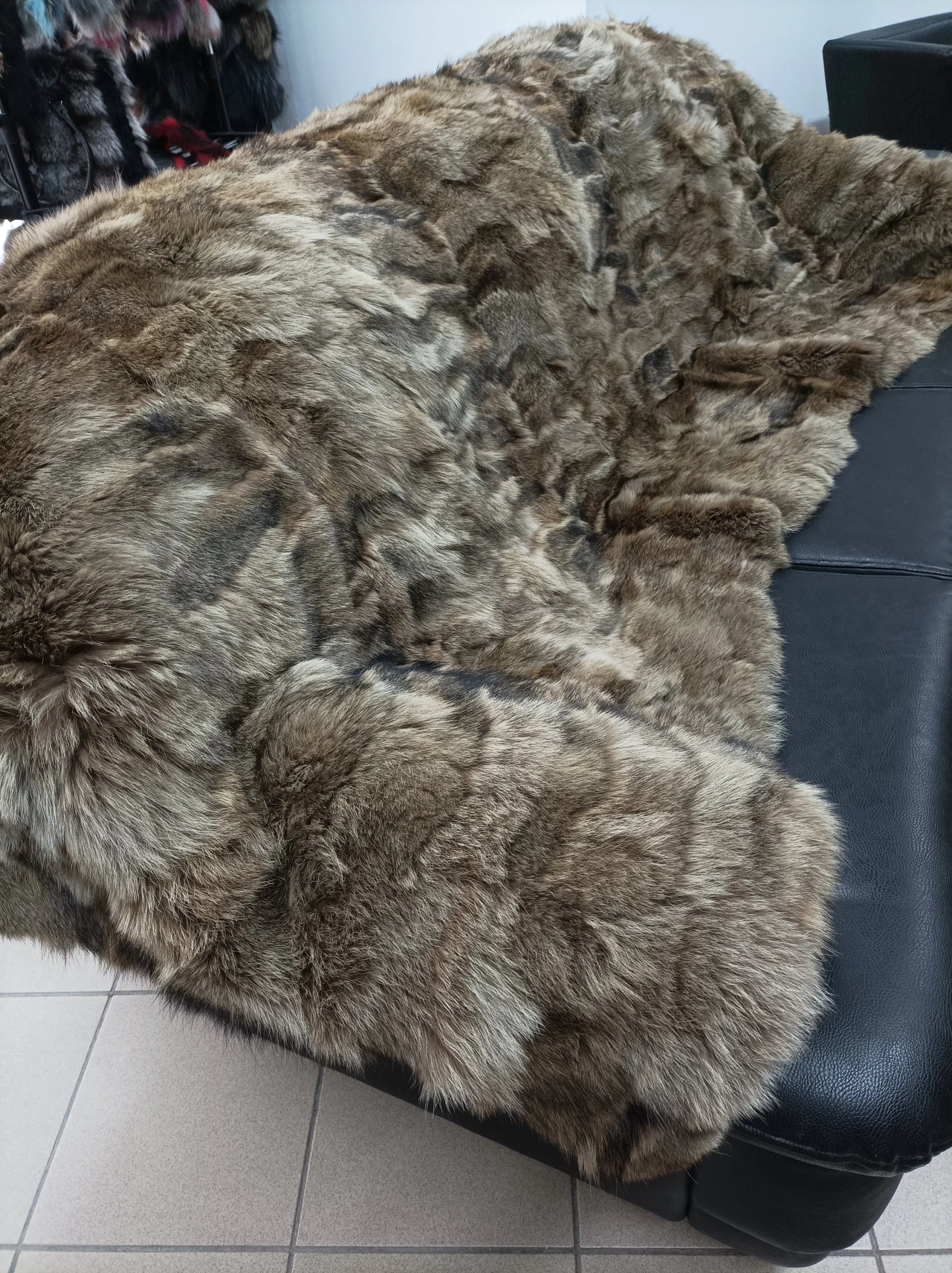 Real Coyote fur blanket throw khaki color, Home warmer