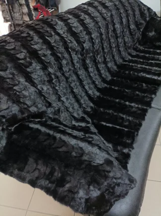 Real Mink fur blanket throw natural black color, Home warmer