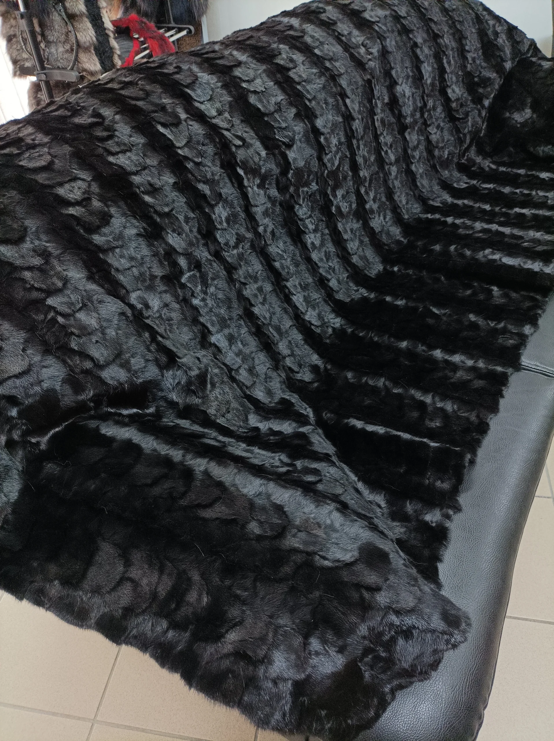 Real Mink fur blanket throw natural black color, Home warmer