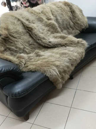 Real Coyote  fur blanket throw khaki color, Home warmer