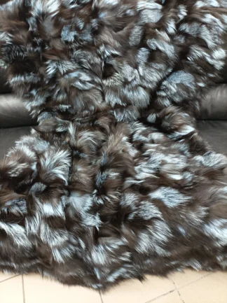 Luxury Real Fox fur blanket throw blue brown color, Home warmer