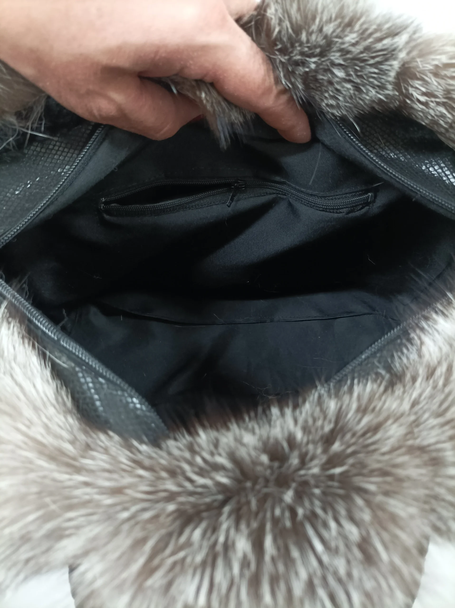 Real Silver Fox Fur Bag with Rex Rabbit Fur Sides - Image 2
