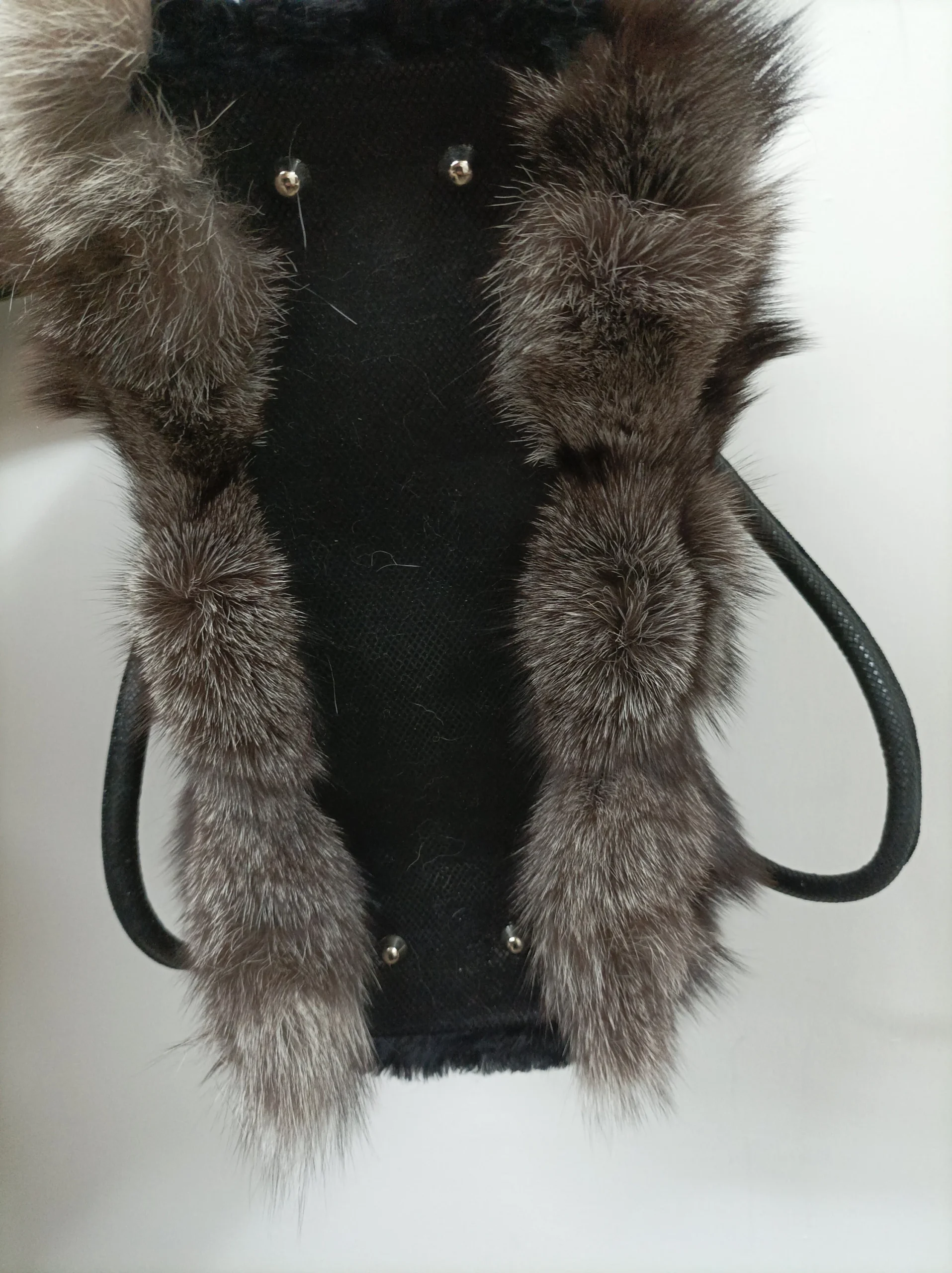 Real Silver Fox Fur Bag with Rex Rabbit Fur Sides - Image 3