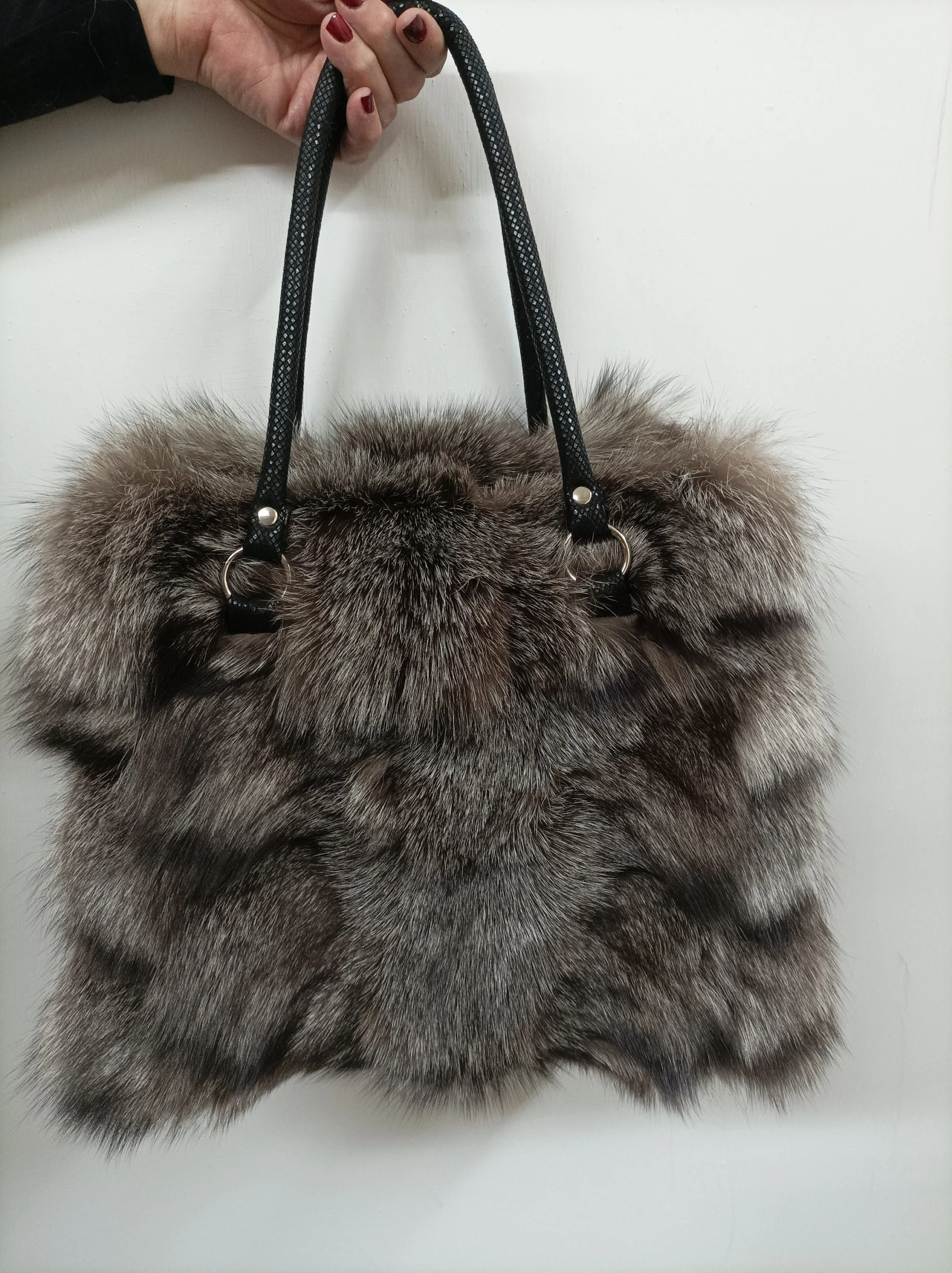 Real Silver Fox Fur Bag with Rex Rabbit Fur Sides - Image 4