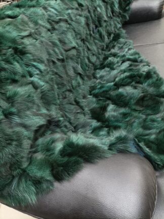 Real Fox fur blanket throw green color, Home warmer
