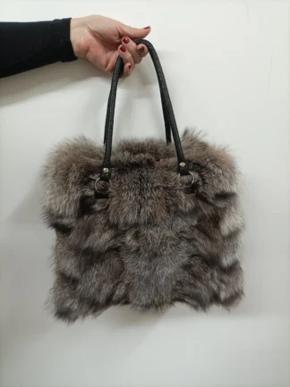 Real Silver Fox Fur Bag with Rex Rabbit Fur Sides