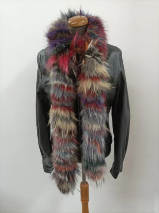 Fur Finn Raccoon multicolor long scarf fluffy and thick quality.