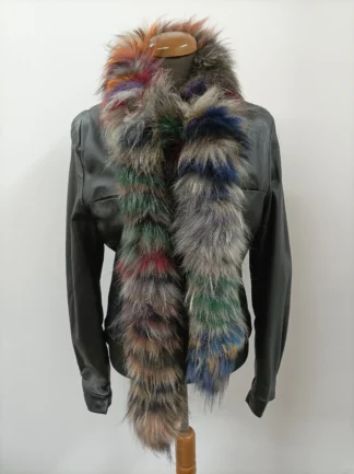 Fur Finn Raccoon multicolor long scarf fluffy and thick quality.