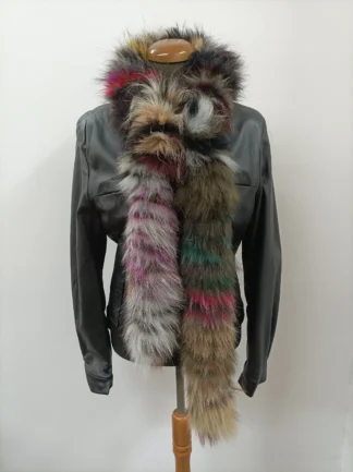 Fur Finn Raccoon multicolor long scarf fluffy and thick quality.