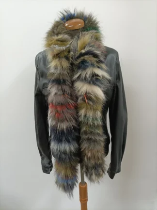 Fur Finn Raccoon multicolor long scarf fluffy and thick quality.