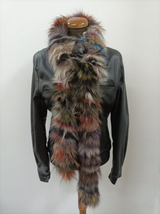 Fur Finn Raccoon multicolor long scarf fluffy and thick quality.