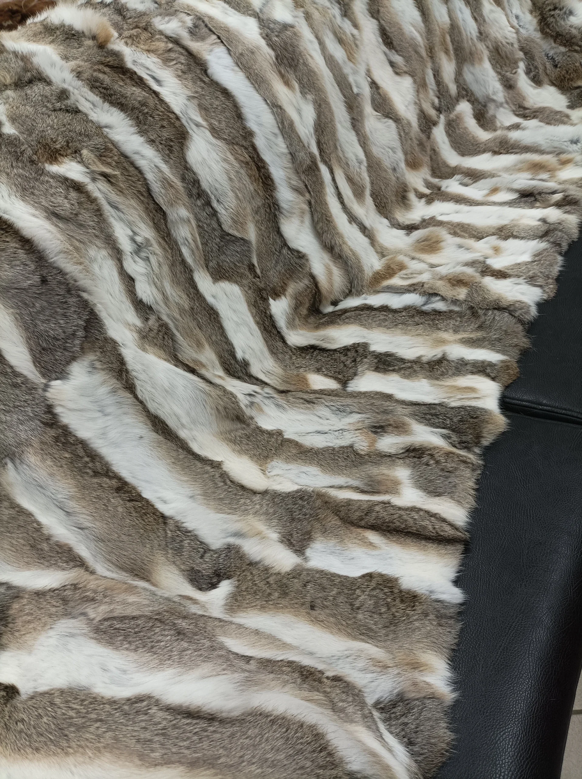 Real Rabbit fur blanket throw natural color, Home warmer