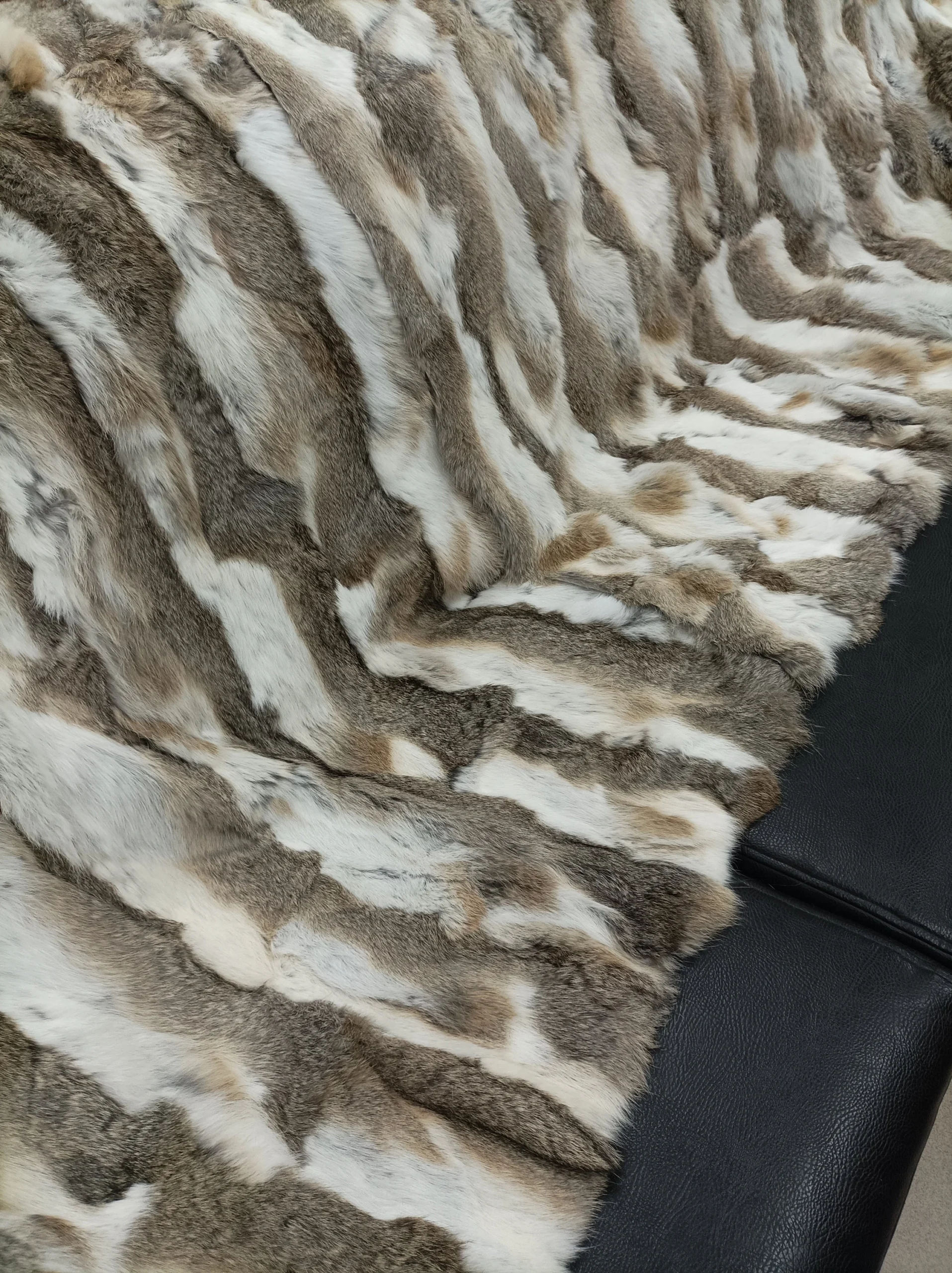 Real Rabbit fur blanket throw natural color, Home warmer - Image 2