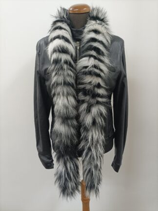 Finn Raccoon Fur Scarf: Long, Fluffy, Black and White