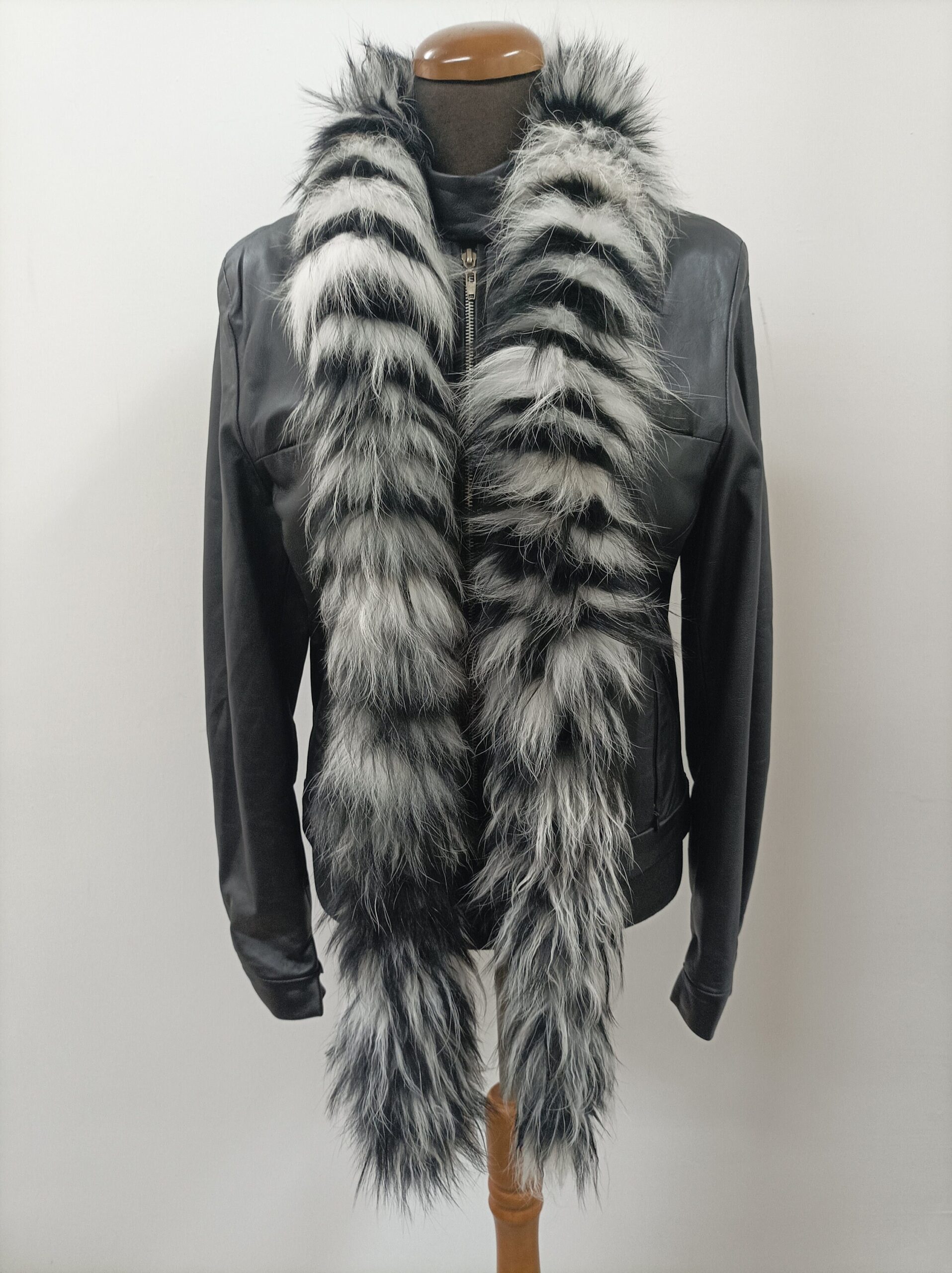 Finn Raccoon Fur Scarf: Long, Fluffy, Black and White