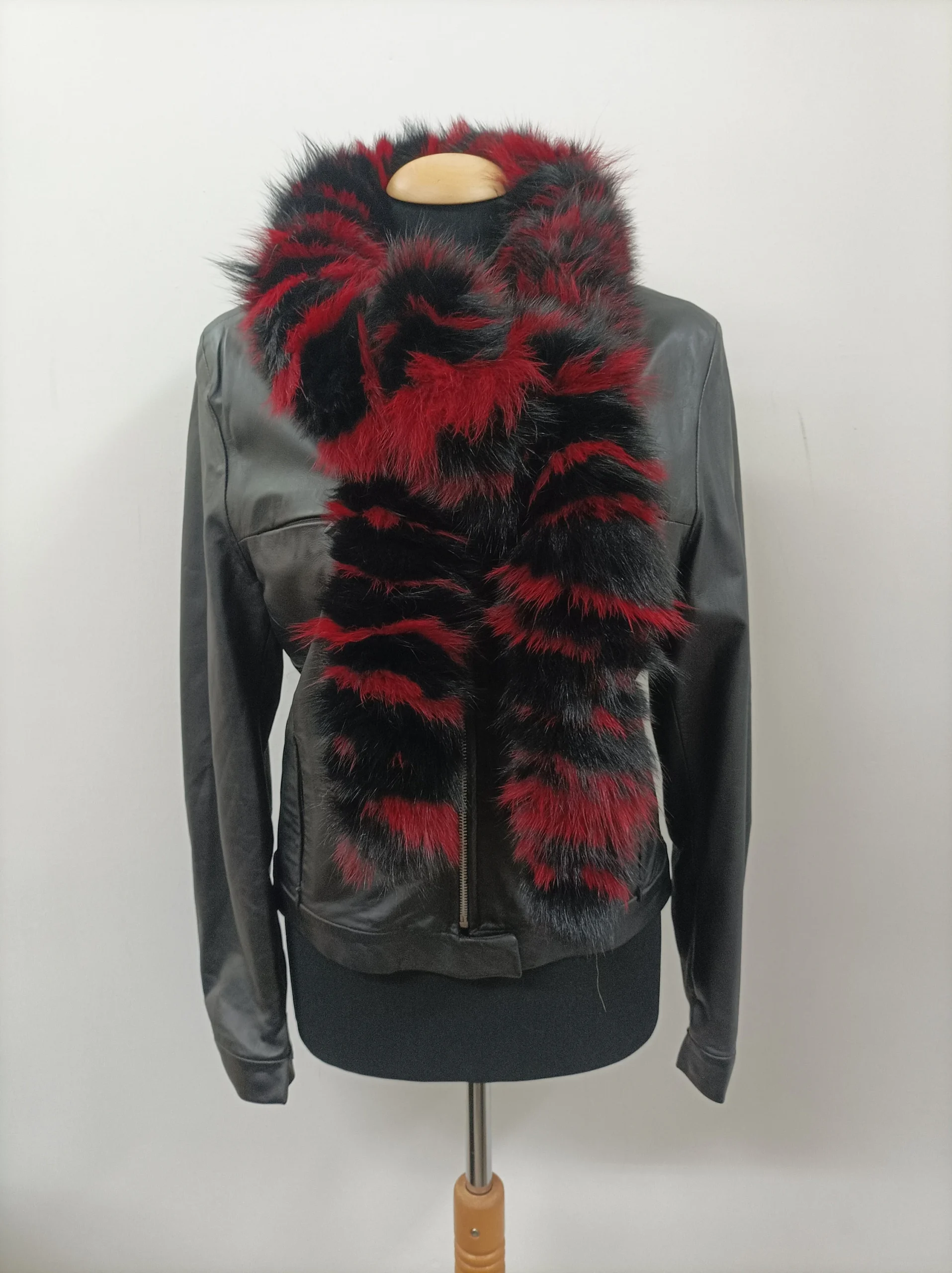 Fox Fur Scarf: Red and Black Fluffy Long Scarf