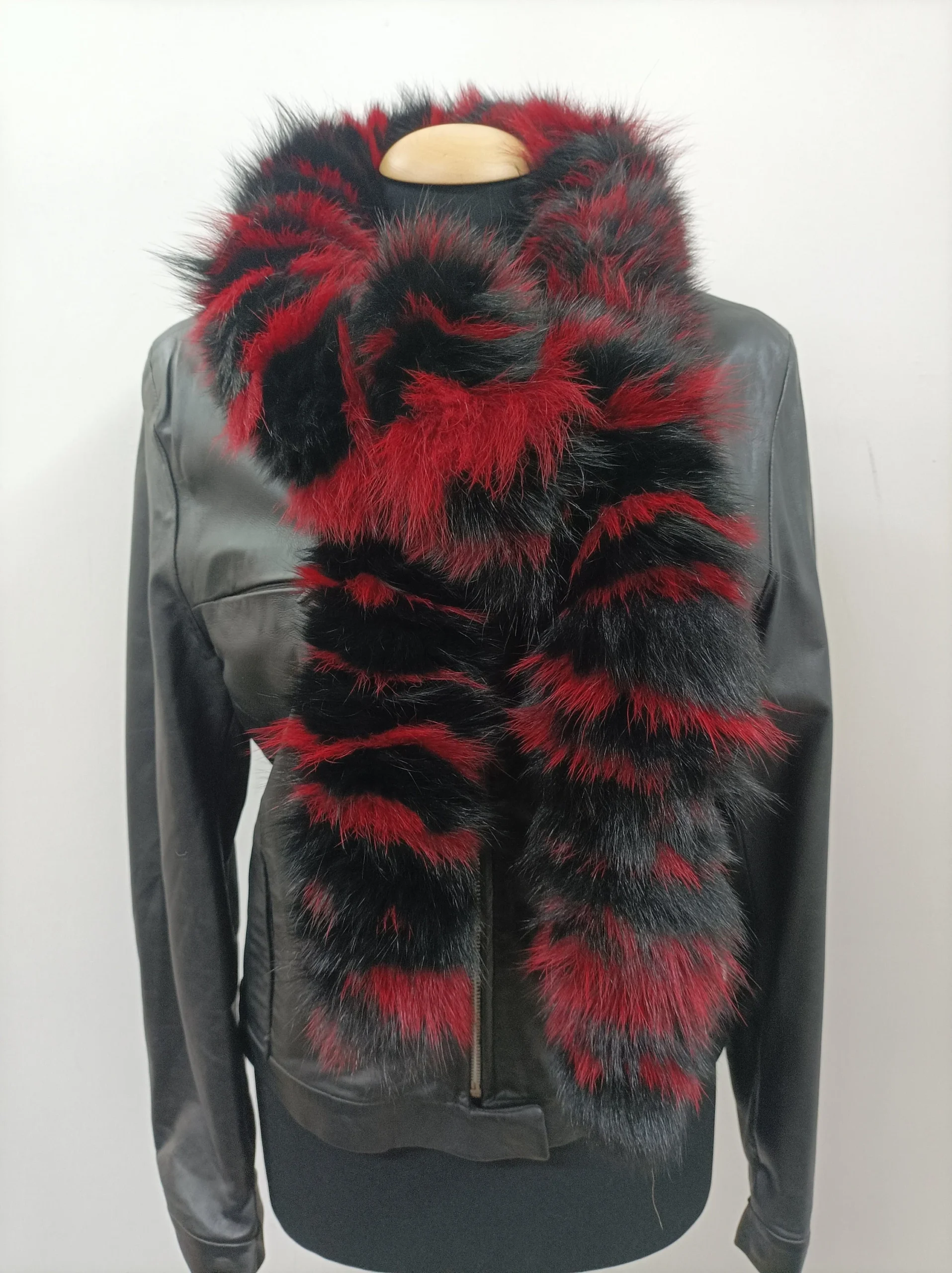Fox Fur Scarf: Red and Black Fluffy Long Scarf - Image 3