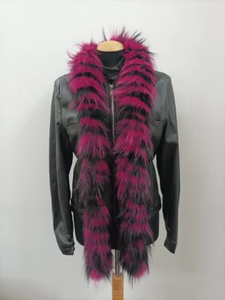 Scarf fur,fur finn raccoon fuchsia and black color, long scarf fluffy and thick quality.