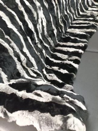 Luxury Real Rex rabbit throw blanket, black and gray color,