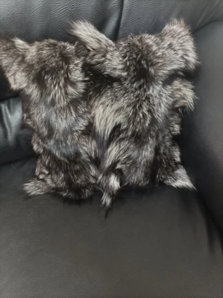 Real Fox Fur Pillowcase: Natural Silver Accent, Home Decor (14.17 inches)
