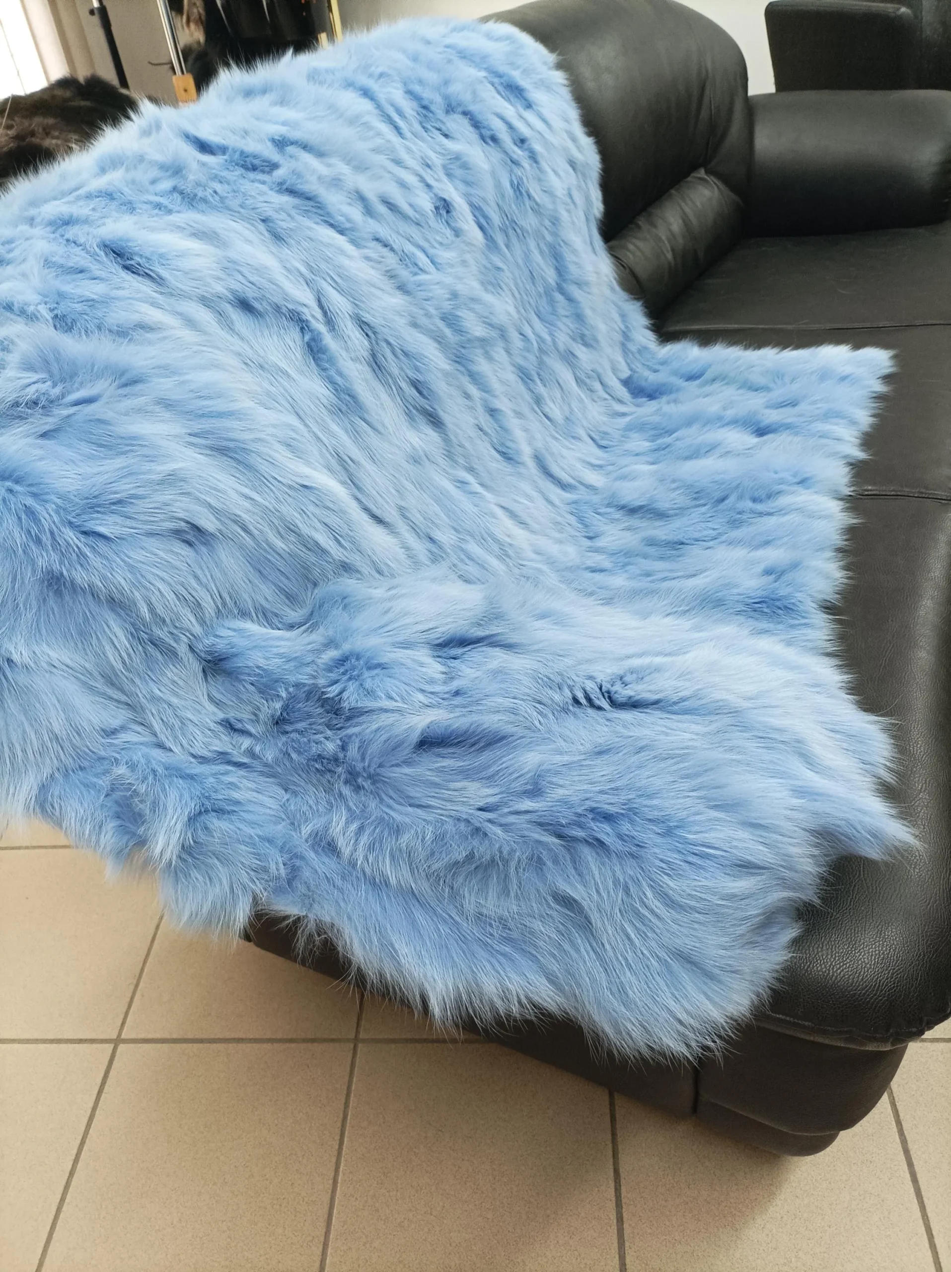 Real Fox Fur Blanket Throw - Siel Blue Home Warmer - Image 2