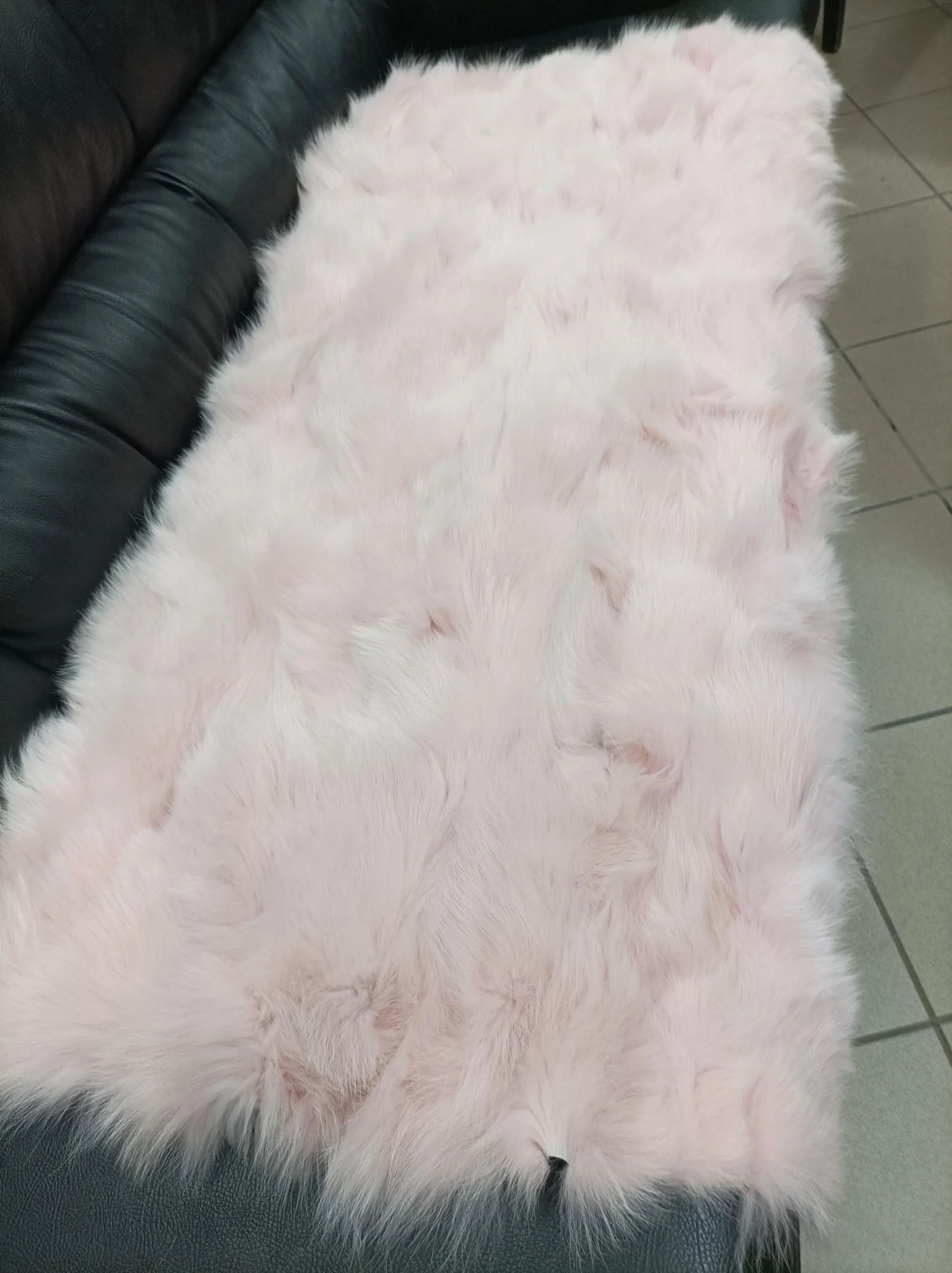 Real Fox fur blanket throw, Pink color, Home warmer