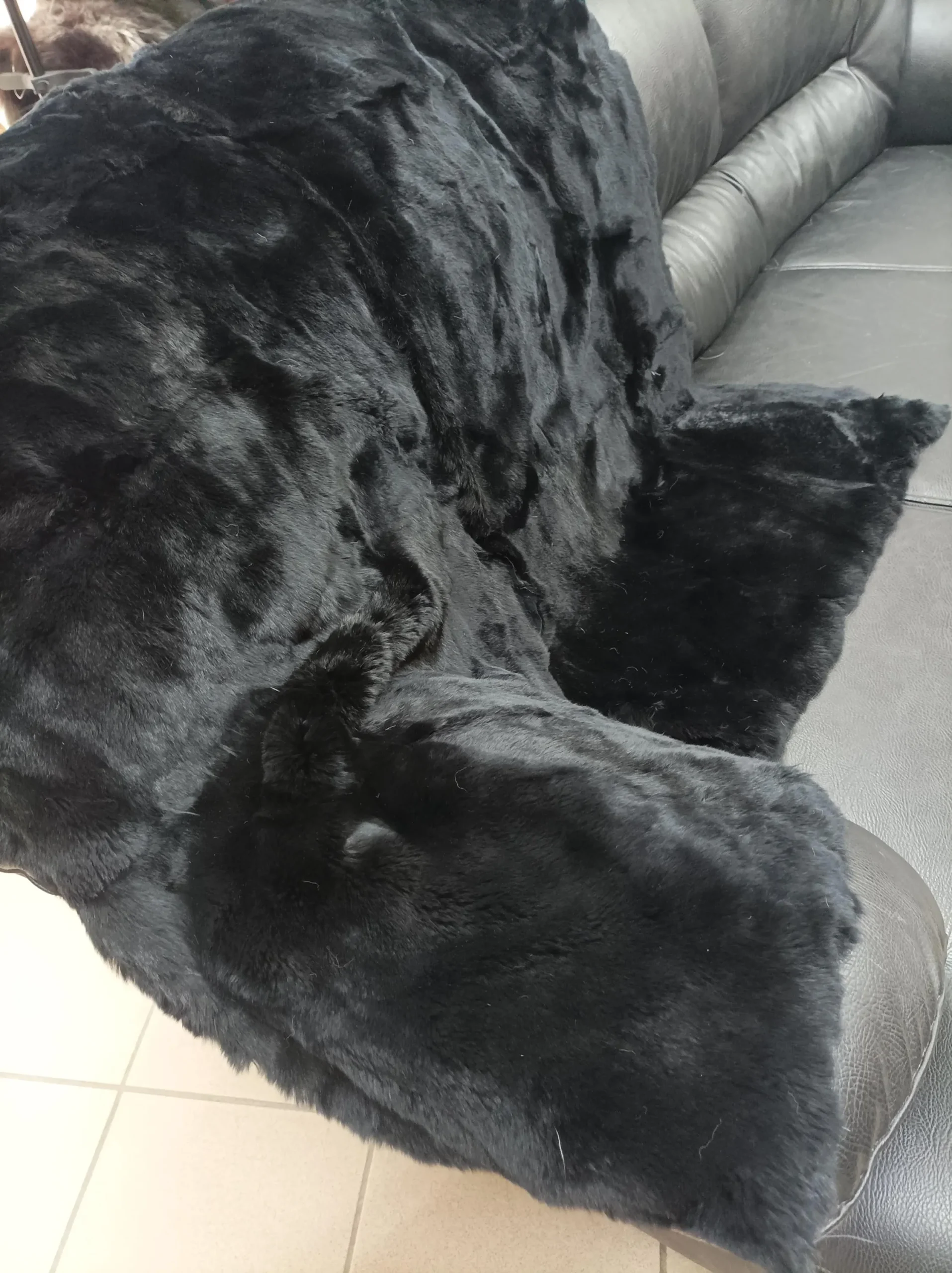 Real Rex Rabbit fur blanket throw ,black color, Home warmer