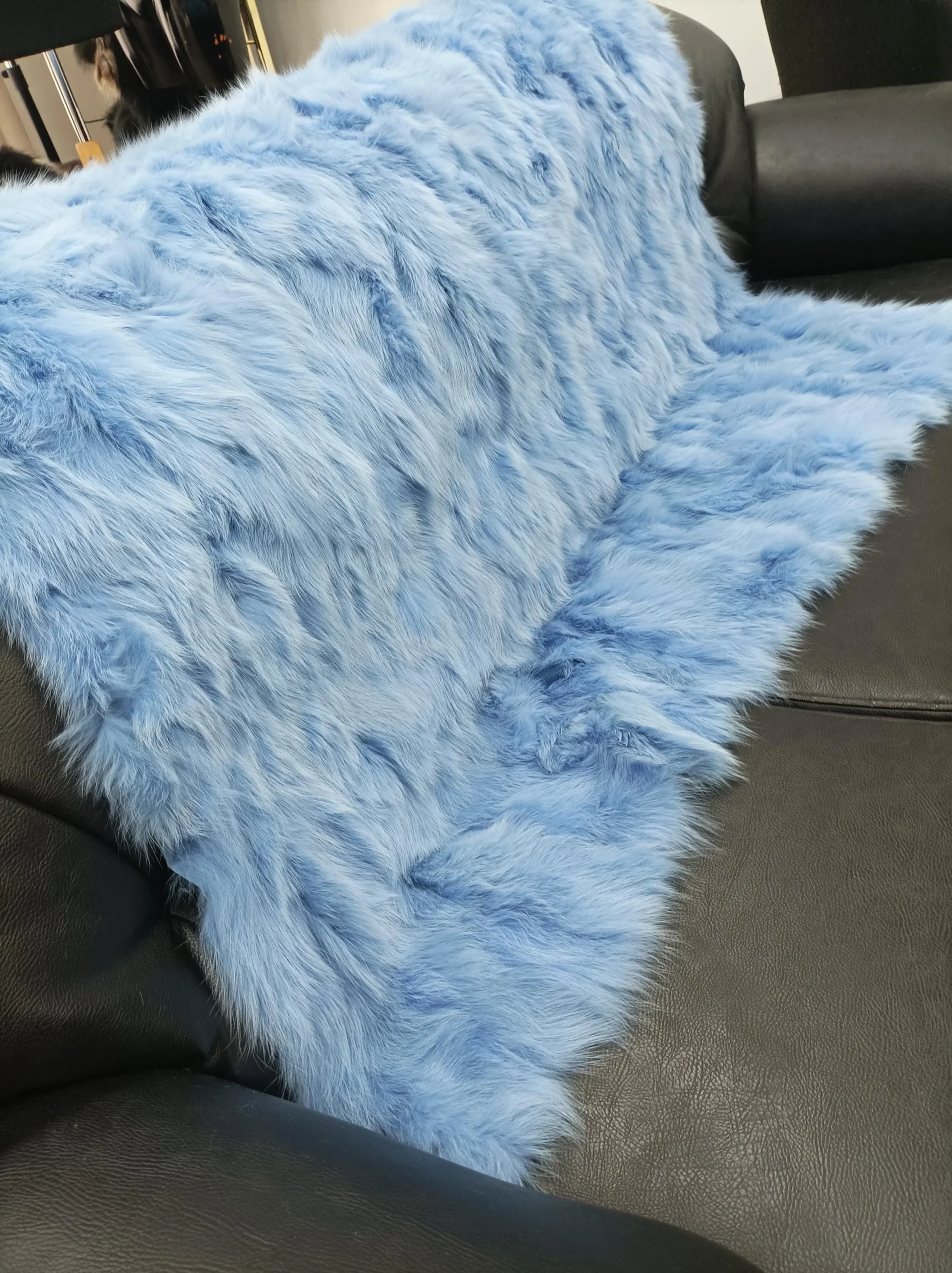 Real Fox Fur Blanket Throw - Siel Blue Home Warmer - Image 3