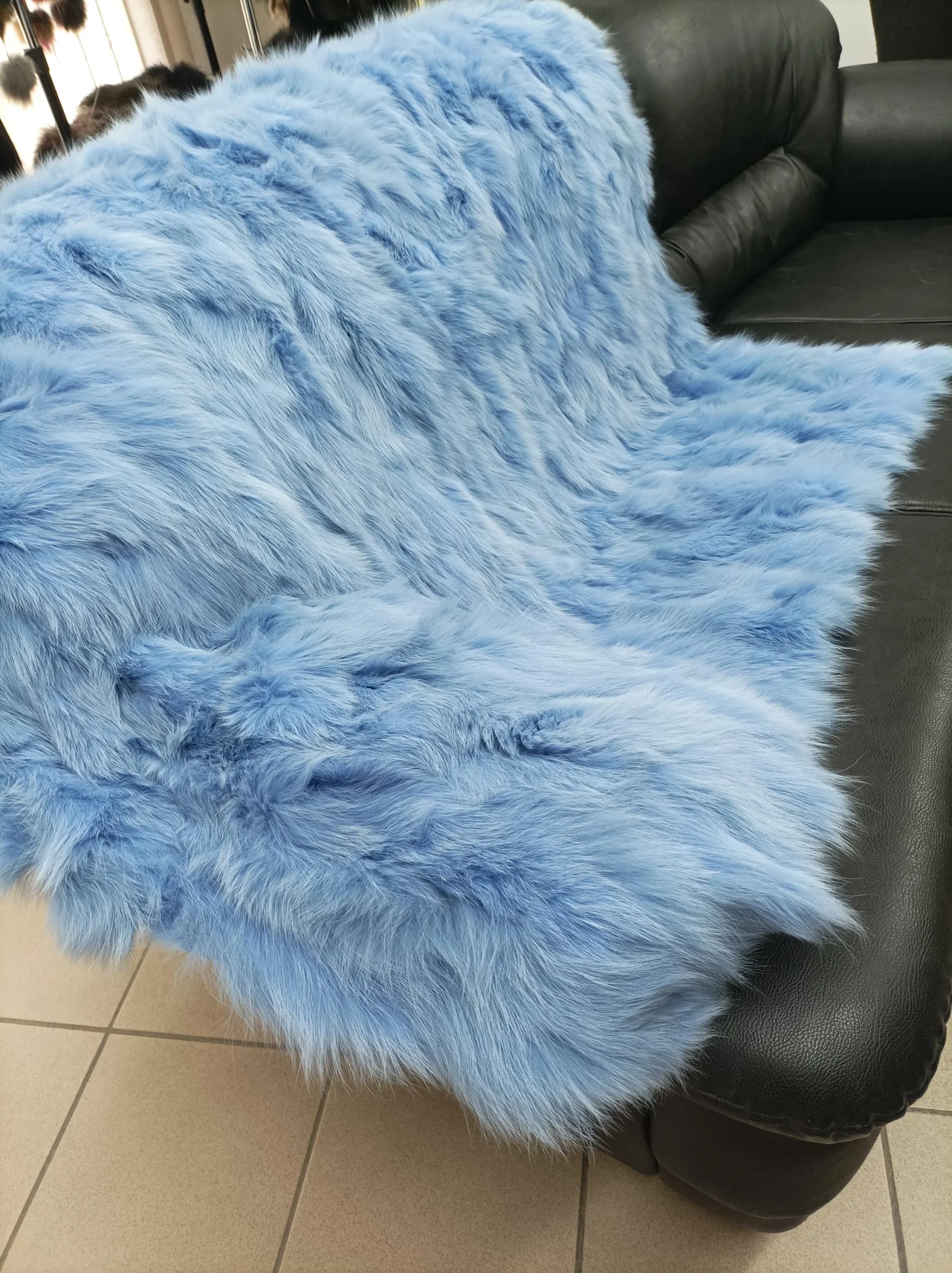Real Fox Fur Blanket Throw - Siel Blue Home Warmer - Image 4