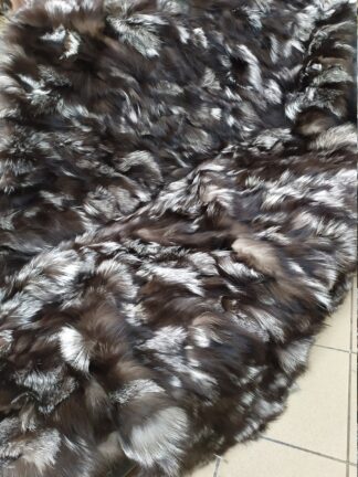 Real Fox fur blanket throw Silver and brown black color, Home warmer