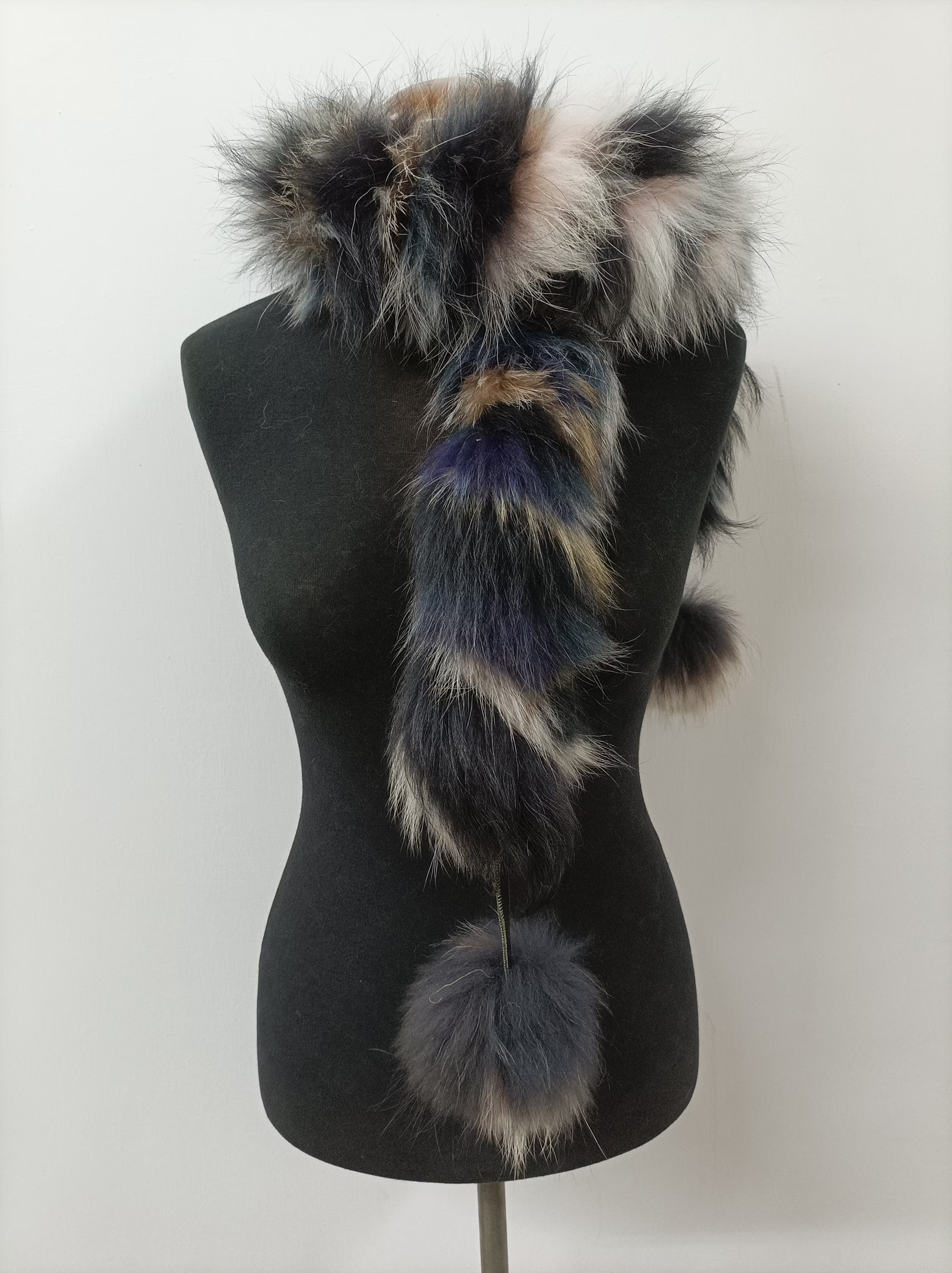 Fur Finn Raccoon multicolor pon pon design scarf fluffy and thick quality.