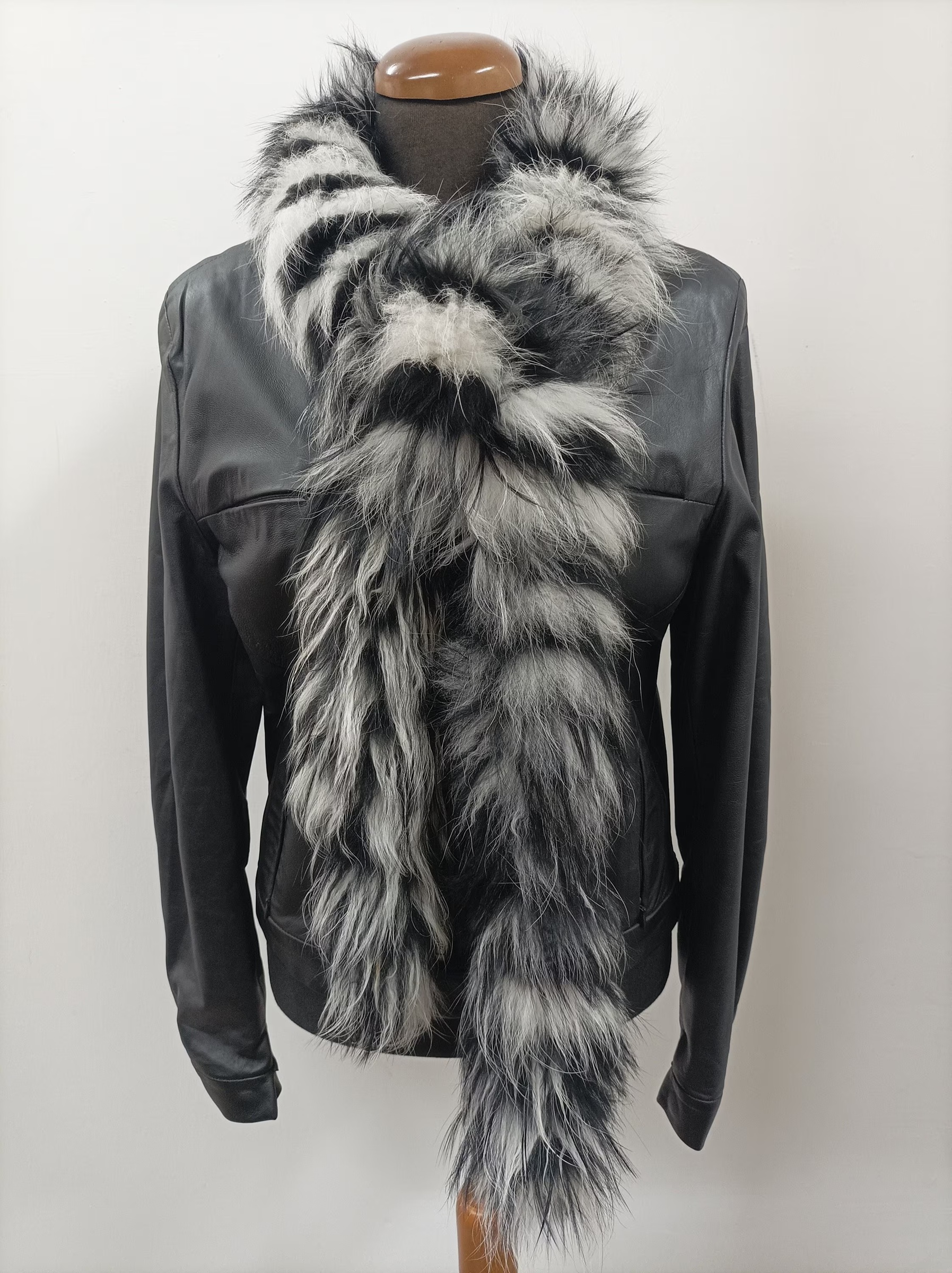 Finn Raccoon Fur Scarf: Long, Fluffy, Black and White - Image 2