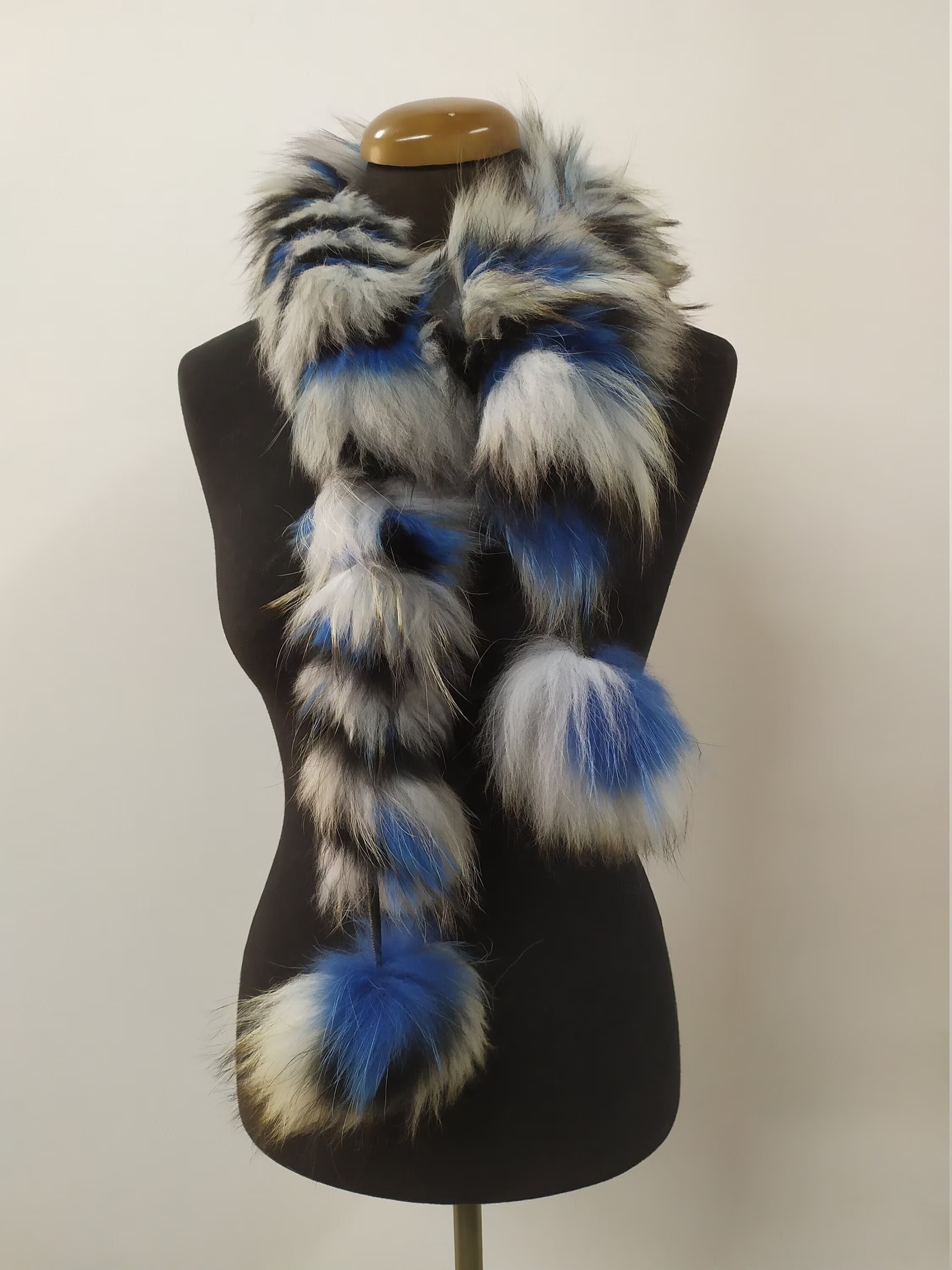 Fur Finn Raccoon multicolor pon pon design scarf fluffy and thick quality. - Image 3