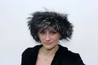 Real fur Fox headband accessories silver black color / head warmer