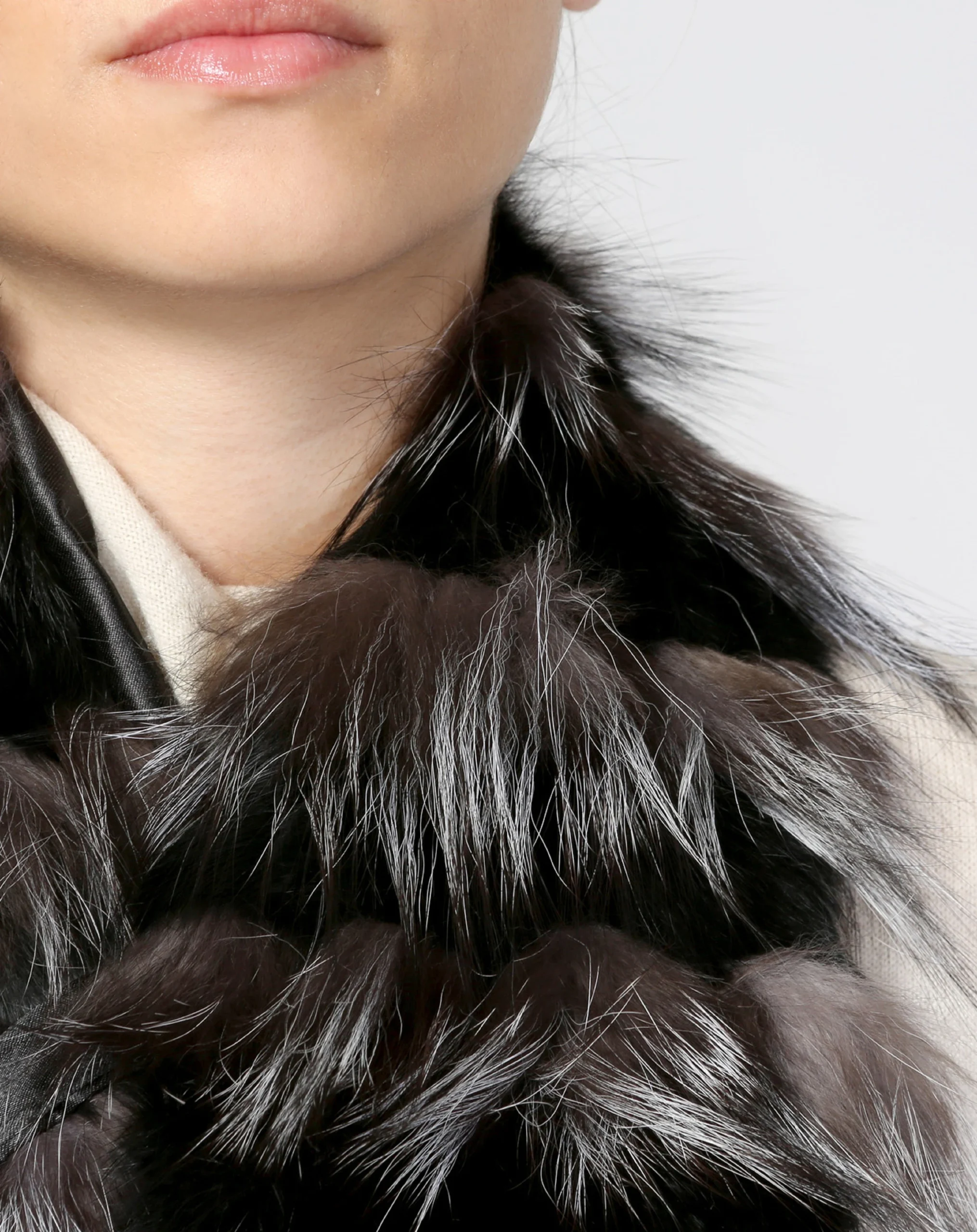 Real fur scarf collar silver Fox with black Rabbiit , Neck warmer - Image 2