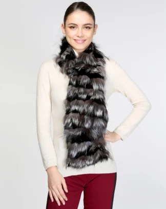 Real fur scarf collar silver Fox with black Rabbiit , Neck warmer