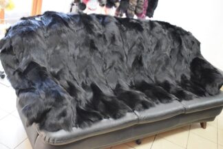 Real Fox fur blanket throw black color, Home warmer