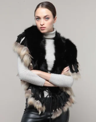 Real fur Fox with Rabbit extra large collar black with gold color, winter accessories