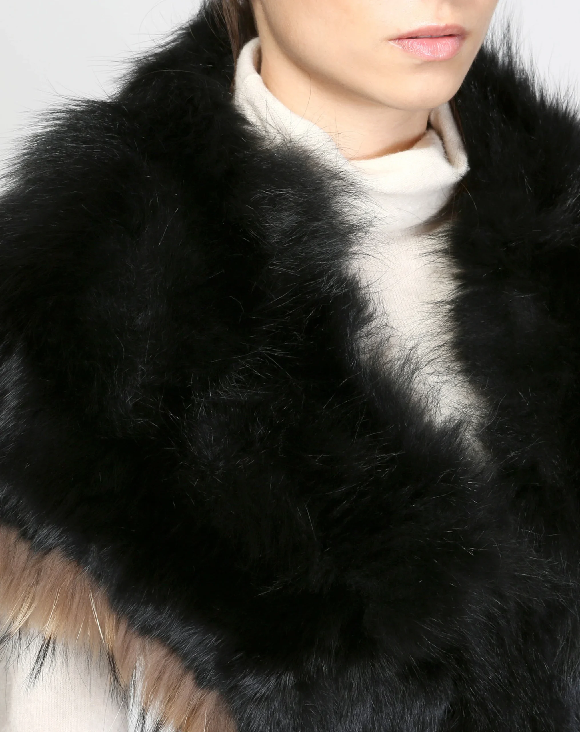 Real fur Fox with Rabbit extra large collar black color, winter accessories - Image 4