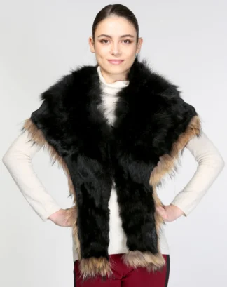 Real fur Fox with Rabbit extra large collar black color, winter accessories