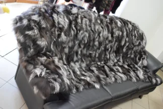 Real Fox fur blanket throw silver black color, Home warmer