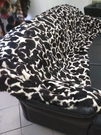 Real Rabbit fur blanket throw Black and white, Home warmer