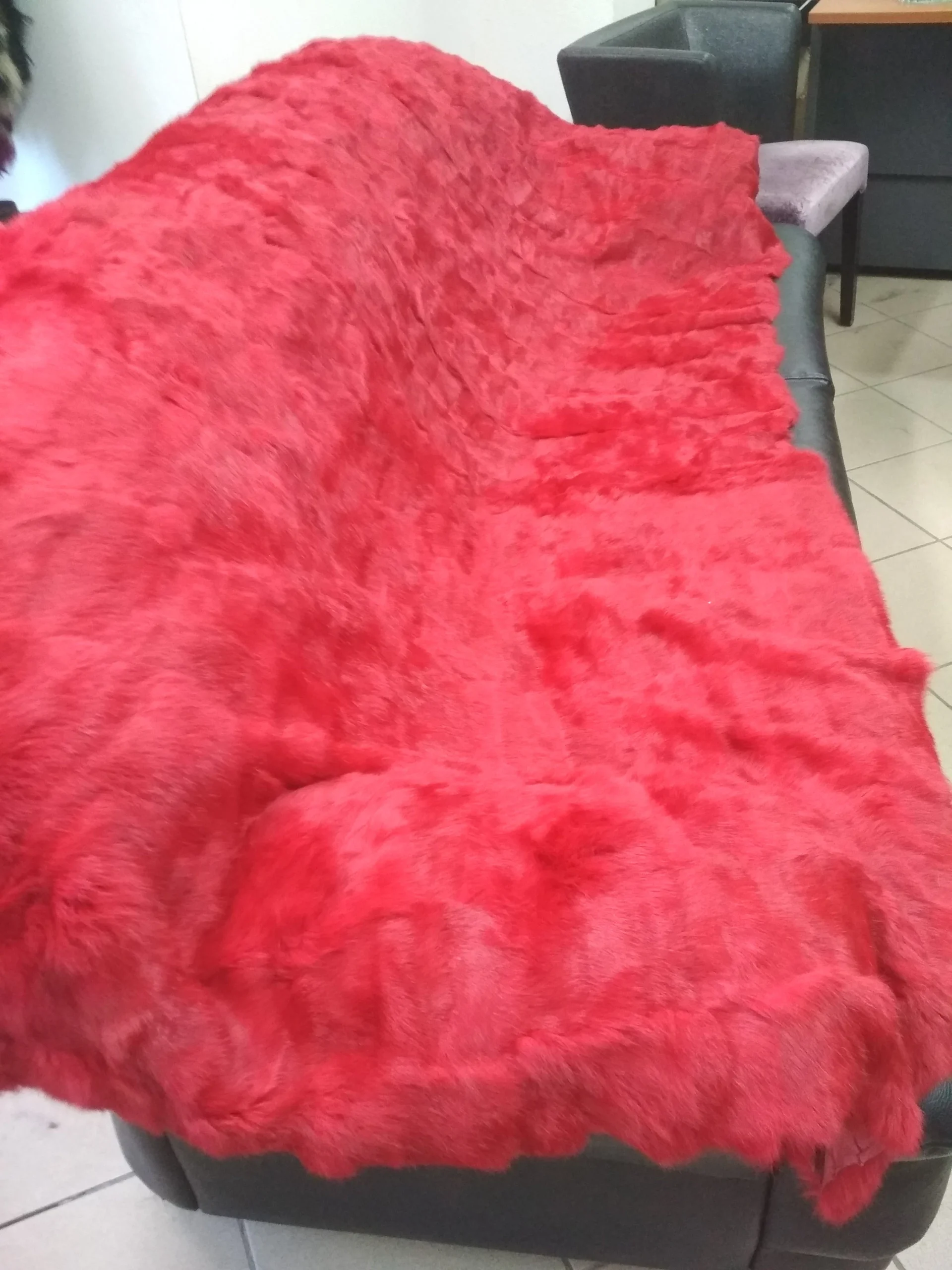 Real Rabbit fur blanket throw Red, Home warmer - Image 2