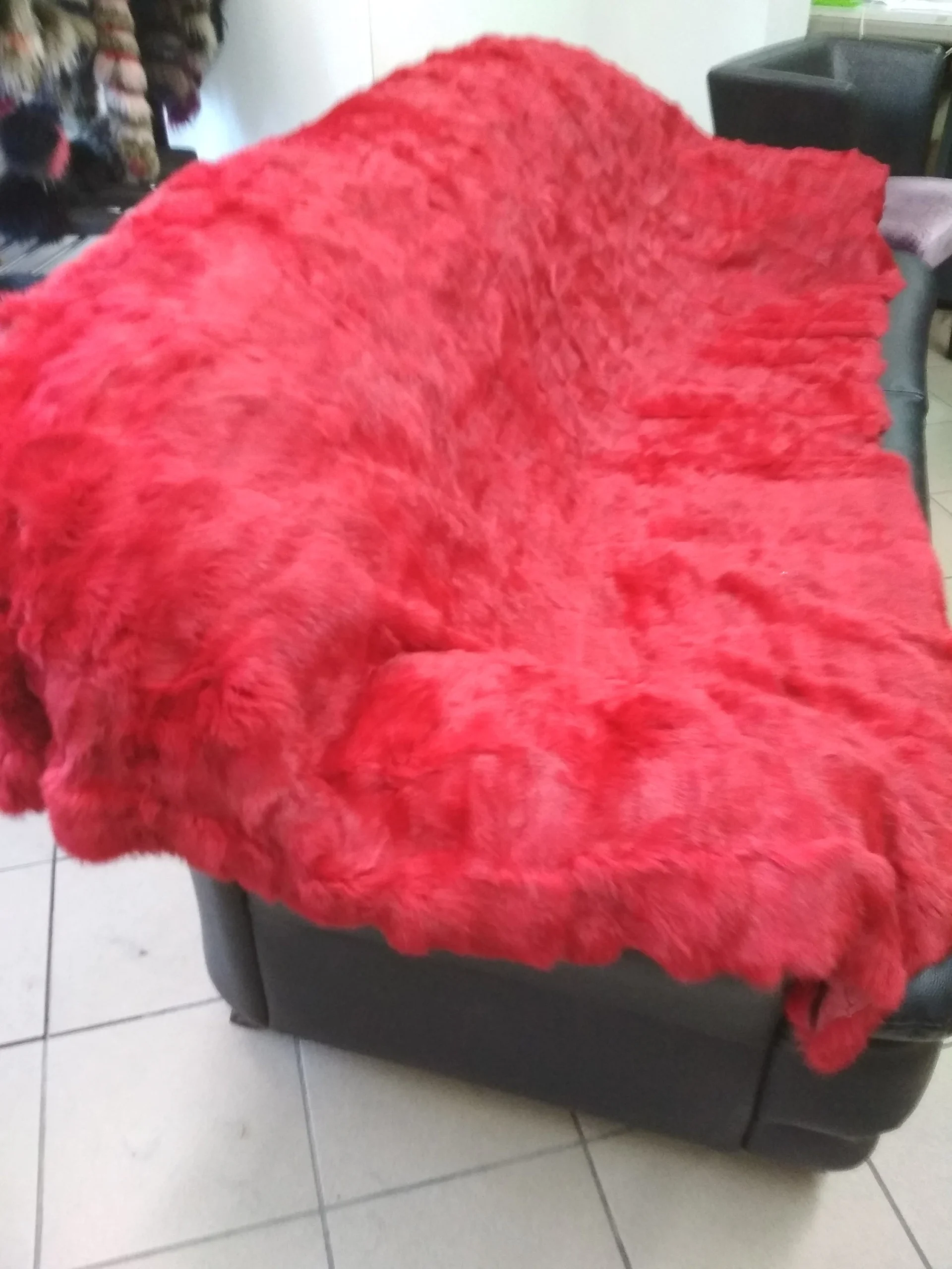 Real Rabbit fur blanket throw Red, Home warmer - Image 3