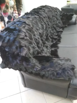 Real Fox fur blanket throw black color, Home warmer