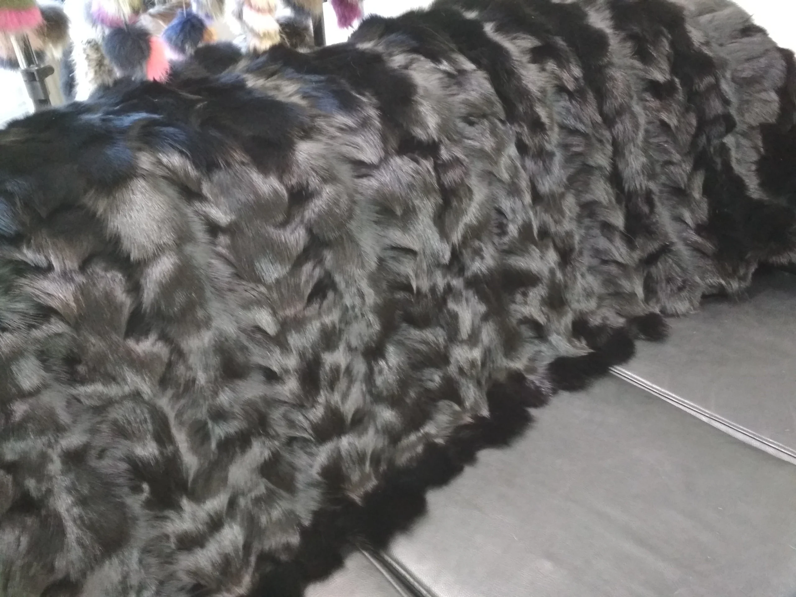 Real Fox fur blanket throw black color, Home warmer - Image 2