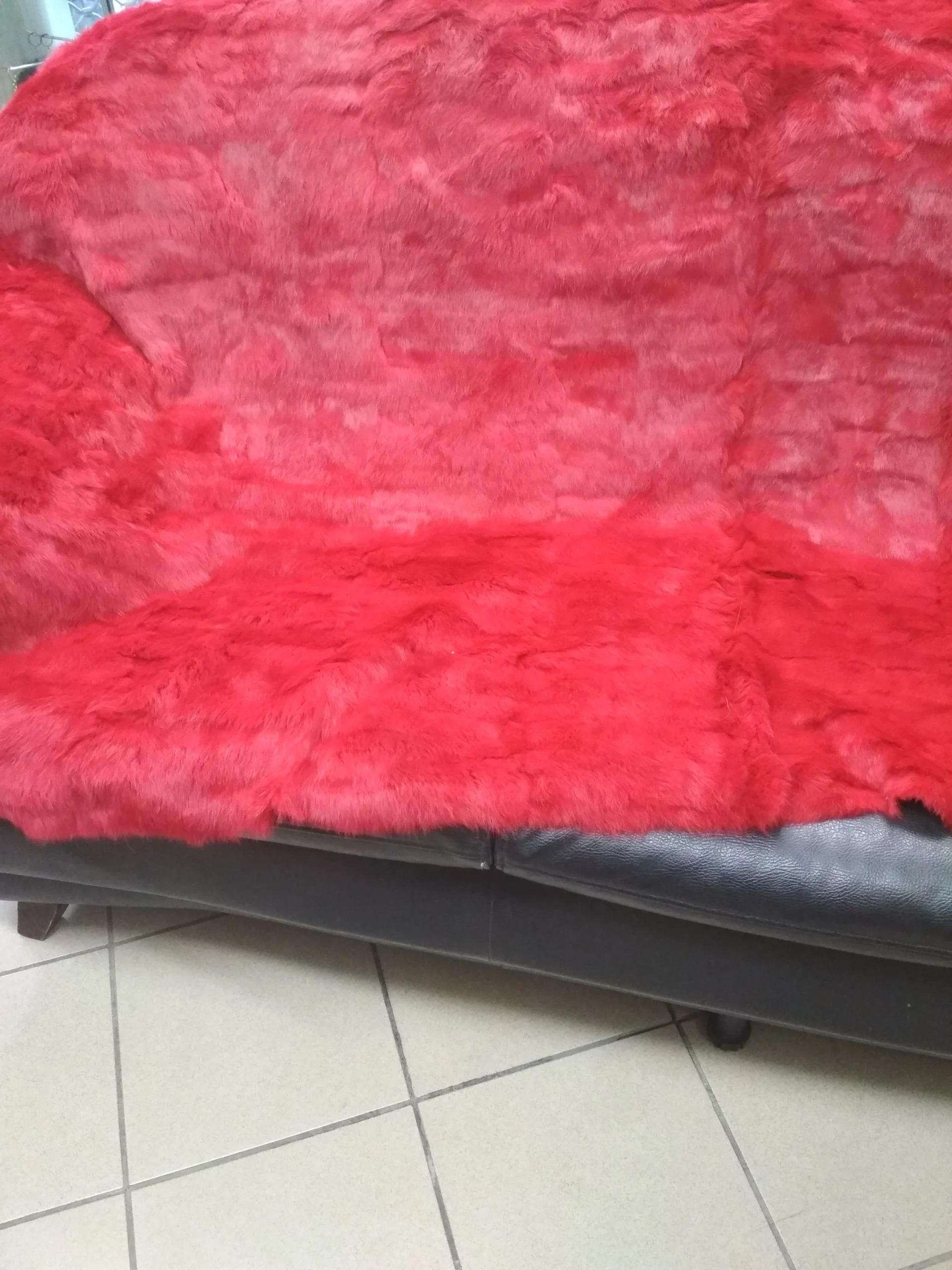 Real Rabbit fur blanket throw Red, Home warmer - Image 4
