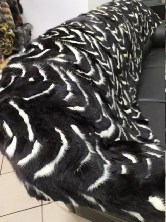 Real Mink fur blanket throw black & white color, Home warmer
