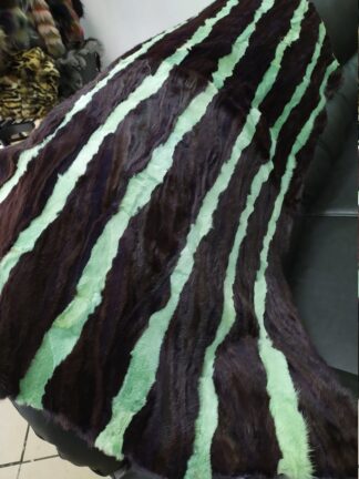 Real Mink fur blanket throw Green & Brown color, Home warmer