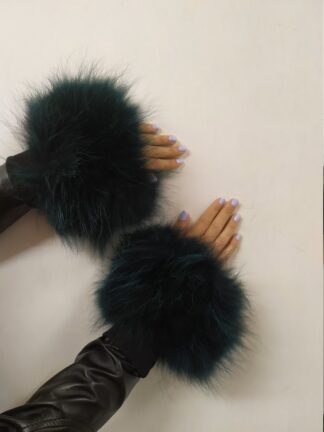 Real Fur Green eletric Finn Raccoon cuffs with elastic on top/ Winter accessories